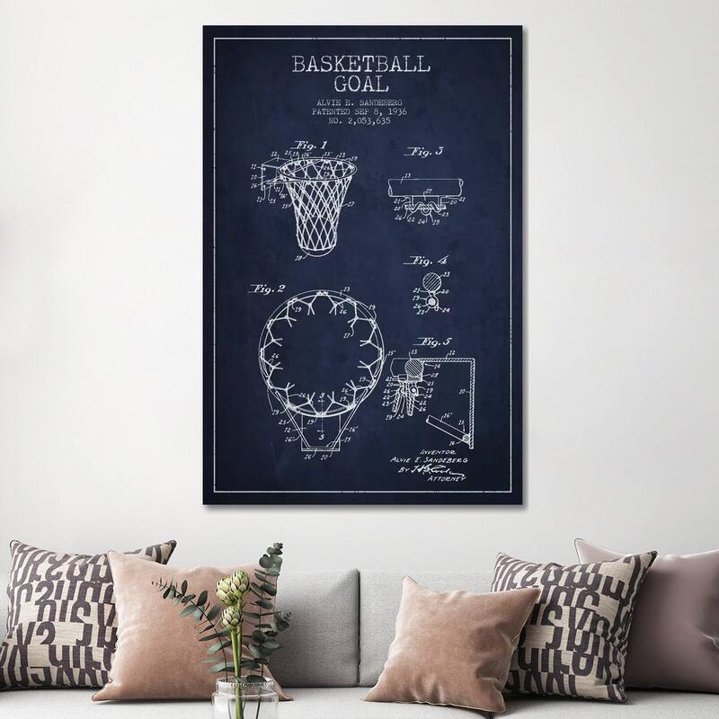 iCanvas "Basketball Goal Navy Blue Patent Blueprint" by Aged Pixel Canvas Print