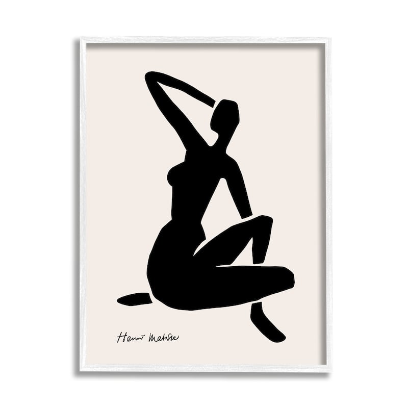 Stupell Historic Matisse Woman Sitting Minimal Silhouette Framed Wall Art - Black - 16 x 20 - White