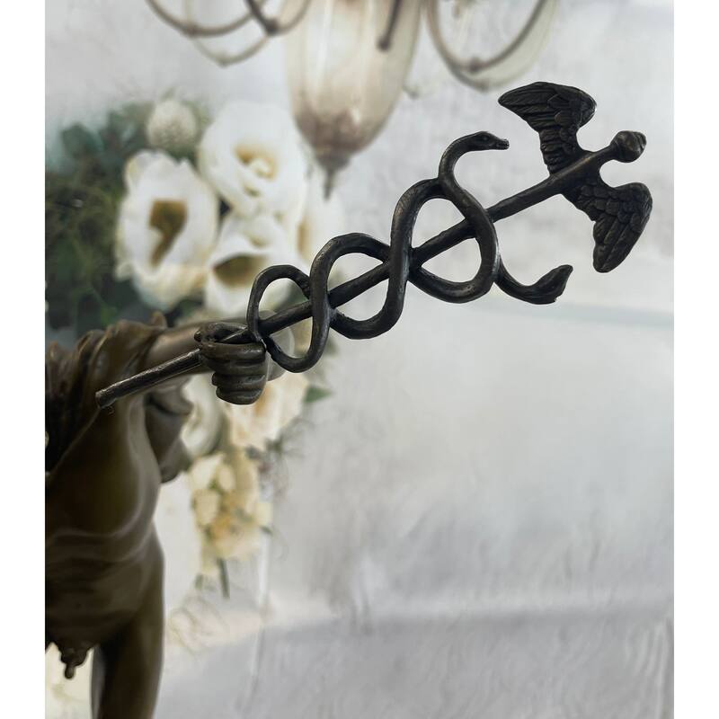 Flying Mercury Hermes W/ Caduceus Bronze Statue Sculpture Giambologna 20 Inches X 11 Inches