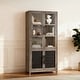 preview thumbnail 2 of 7, Spruce & Spring Vintage Rustic Solid Wood Tall Display Cabinet, Natural Wood Glass Door Storage Cabinet