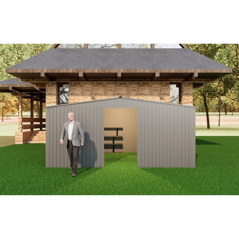 Outdoor Apex Roof Metal Storage Shed Firewood Shed with Integrated Punched Vents Garden Shed Tool Shed for Backyard
