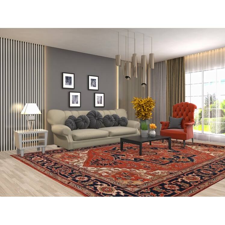 Orange Medallion Heriz Serapi Indian Area Rug Handmade Wool Carpet - 9'0"x 11'9"