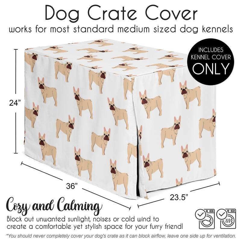 Sweet Jojo Designs Frenchie Boy, Girl, Unisex/Gender Neutral Dog Crate Kennel Cover 36in. French Bulldog Puppy Dogs Modern Doggy