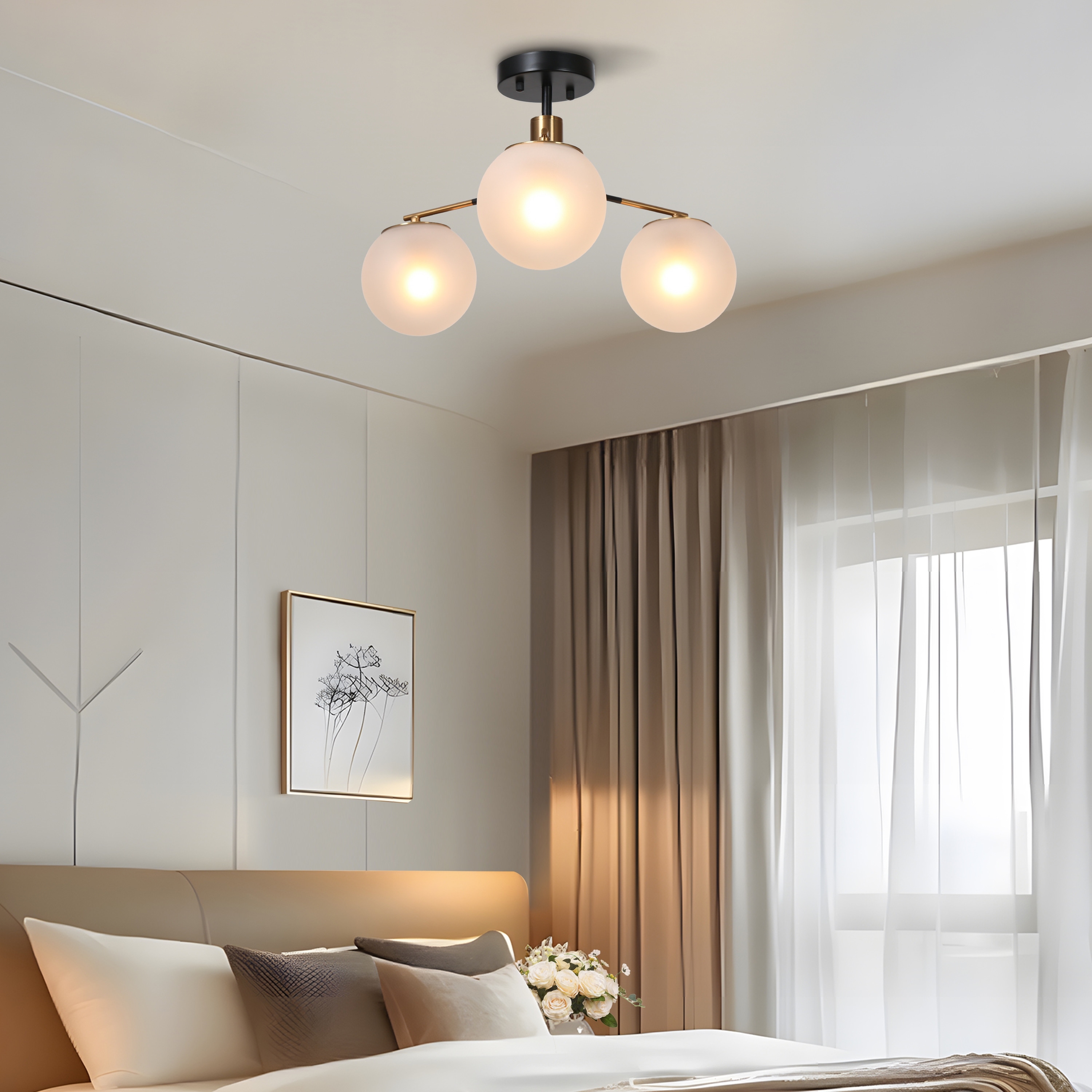 Modern 3-Light Frosted Glass Semi-flush Mount Chandelier Ceiling