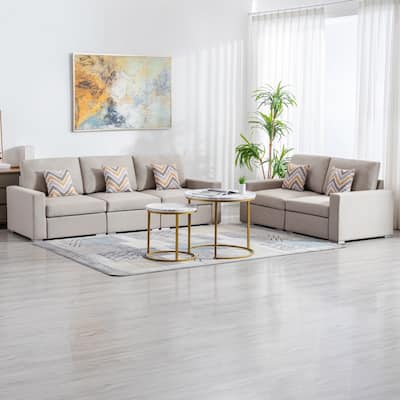Beige Linen Sofa and Loveseat Living Room Set with Pillows and Interchangeable Legs