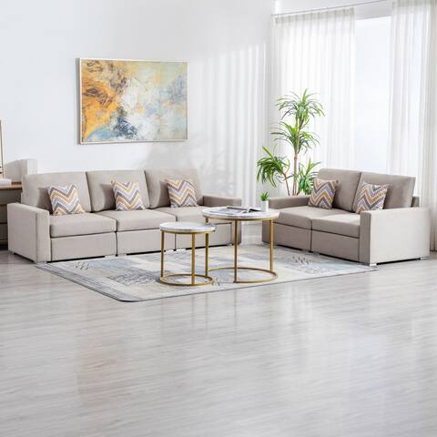 Nolan Linen Fabric Sofa and Loveseat Living Room Set with Pillows and Interchangeable Legs