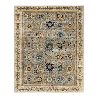 Hand Knotted Traditional Tribal Wool Gray Area Rug - 6' 7" x 8' 2"