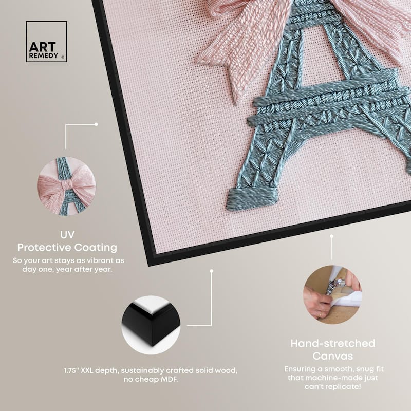 Stitched Eiffel Tower Bow Canvas by Art Remedy