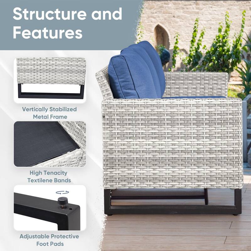 3 Pieces Outdoor Wicker Sofa with Ottomans