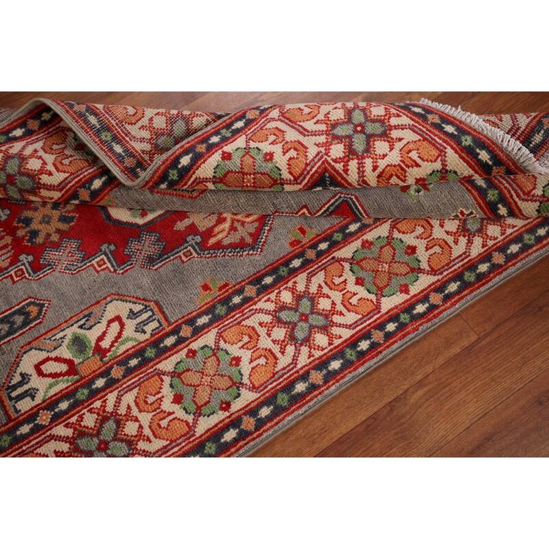 Gray Kazak Foyer Rug Hand-Knotted Wool Carpet - 3'2" x 5'0"