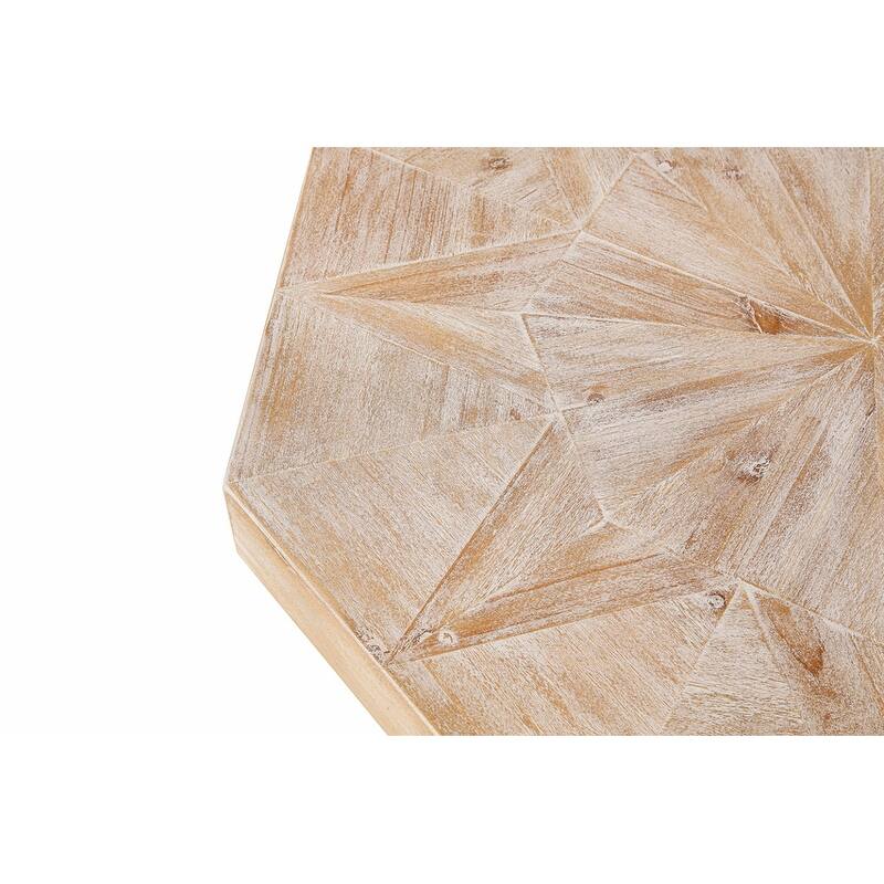 30" Octagonal Wood Coffee Table with Cross Metal Base, Farmhouse Vintage Style