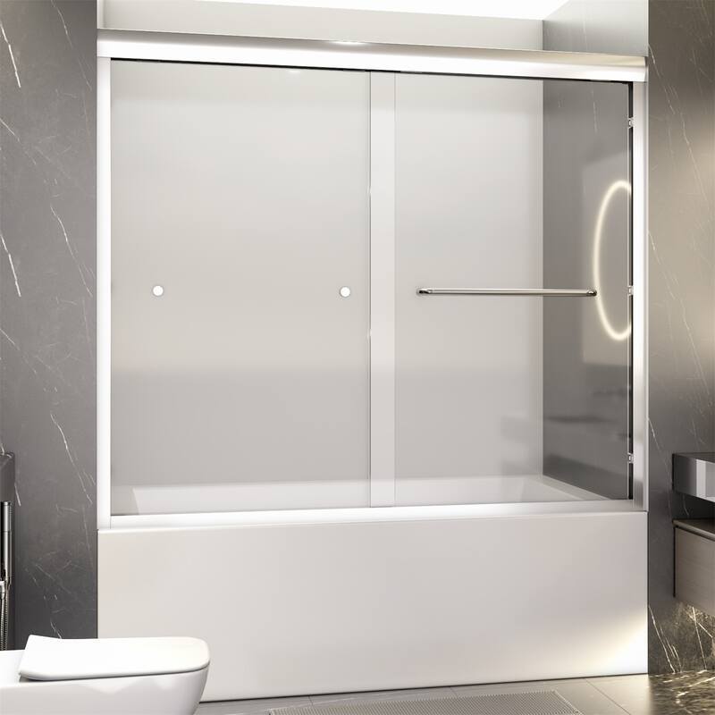 Semi-Frameless Double Sliding Tub Door, 1/4" Thick SGCC Tempered Glass