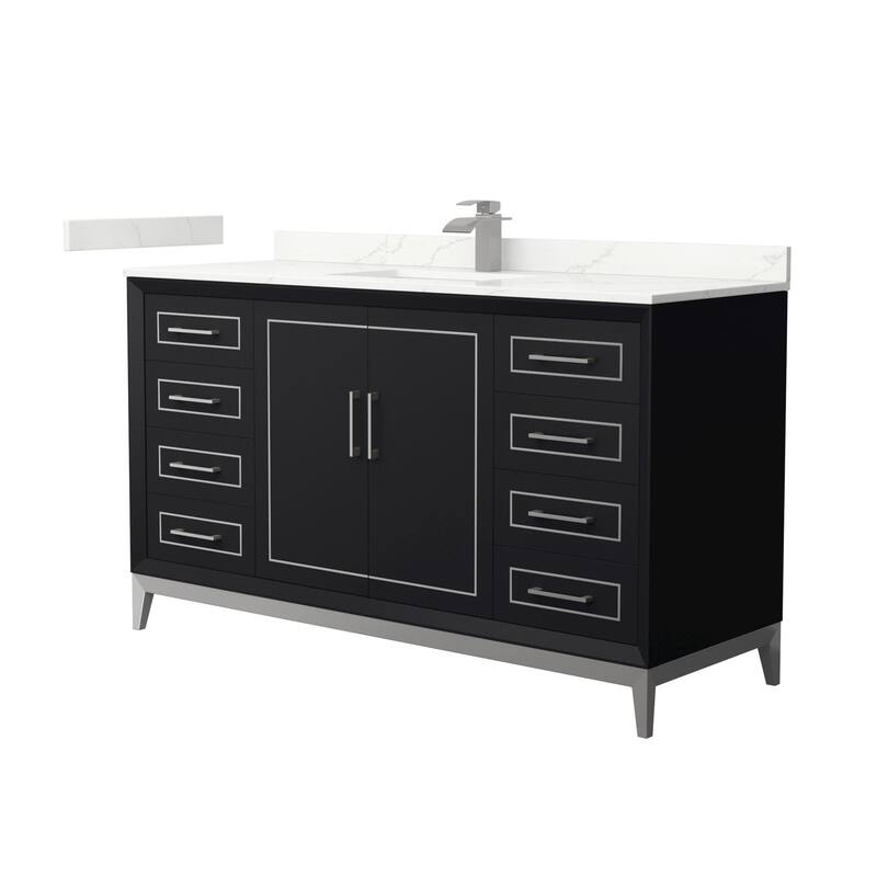 Wyndham Collection WCH515160S-QTZ-UNSMXX Marlena 60" Free Standing - Black / Giotto Quartz Top / Brushed Nickel