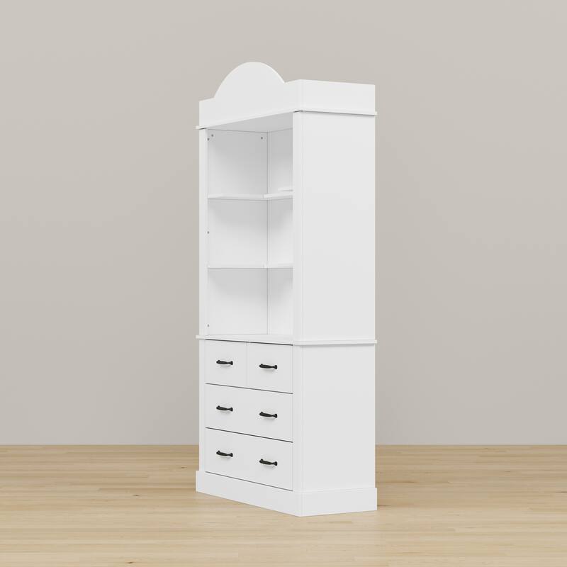 Coffee Cabinet with Hutch, Storage Drawers & Open Shelves, Kitchen Hutch Display Cabinet for Coffee Bar Pantry