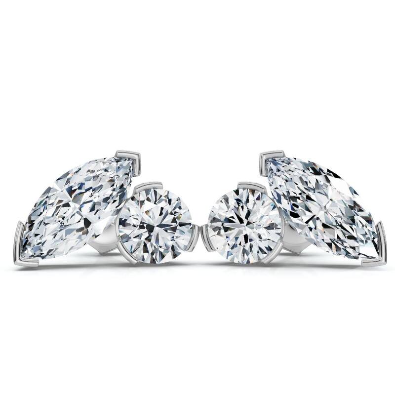 Bliss Diamond 2Ct Toi Et Moi Round & Marquise Diamond Earrings Gold 18" Lab Grown