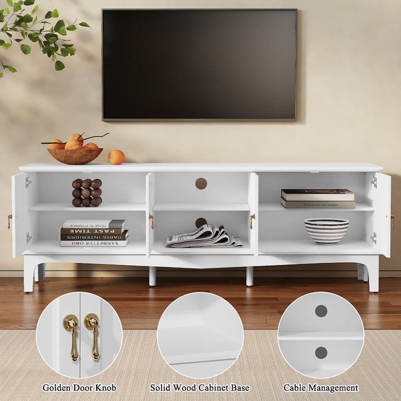 67" Mid-Century Modern TV Stand with Storage Cabinets & Open Shelves