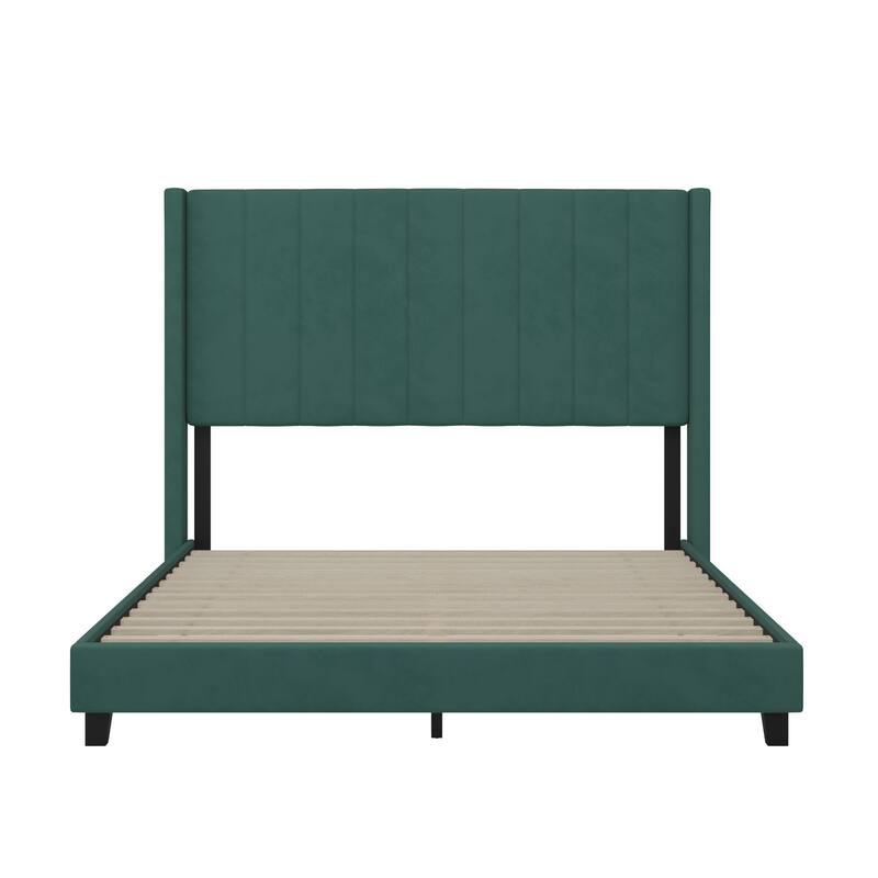 Upholstered Platform Bed with Wingback Headboard