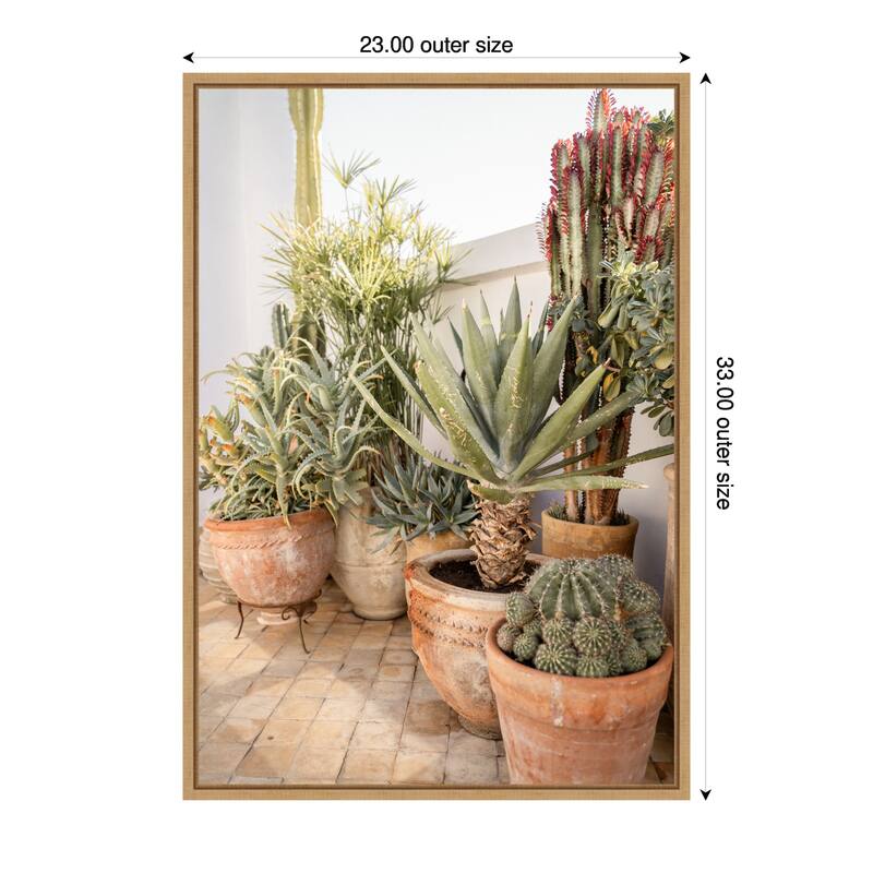 Patio Garden with Potted Succulents by Henrike Schenk Framed Canvas Wall Art Print - Sylvie Natural - 23 x 33 in