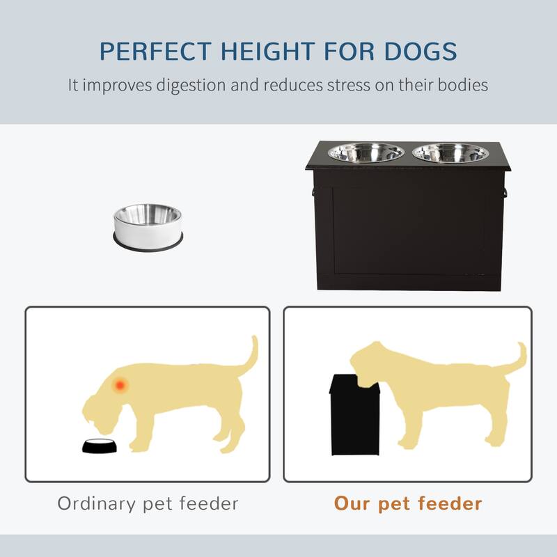 Raised Pet Feeding Storage Station with two Stainless Steel Bowls Base for Large Dogs and Other Large Pets