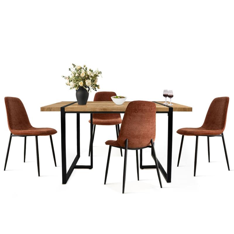 Rectangular Dining Table Set for 4 with Upholstered Chairs - Orange
