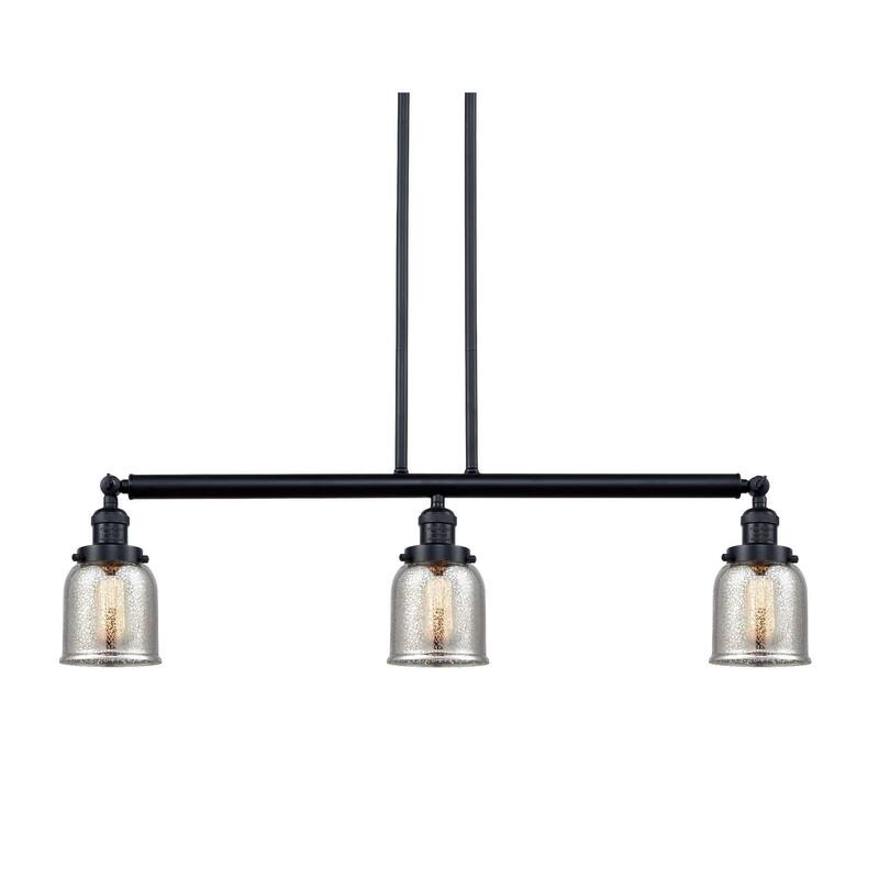 Innovations Lighting Small Bell 3 Light 38" Wide Linear Chandelier - Matte Black / Silver Plated Mercury