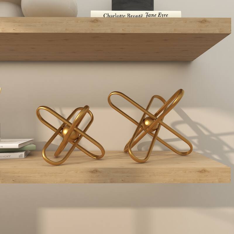 CosmoLiving by Cosmopolitan Gold Metal Linked Jack Decorative Sculpture with Orb Center (Set of 2)