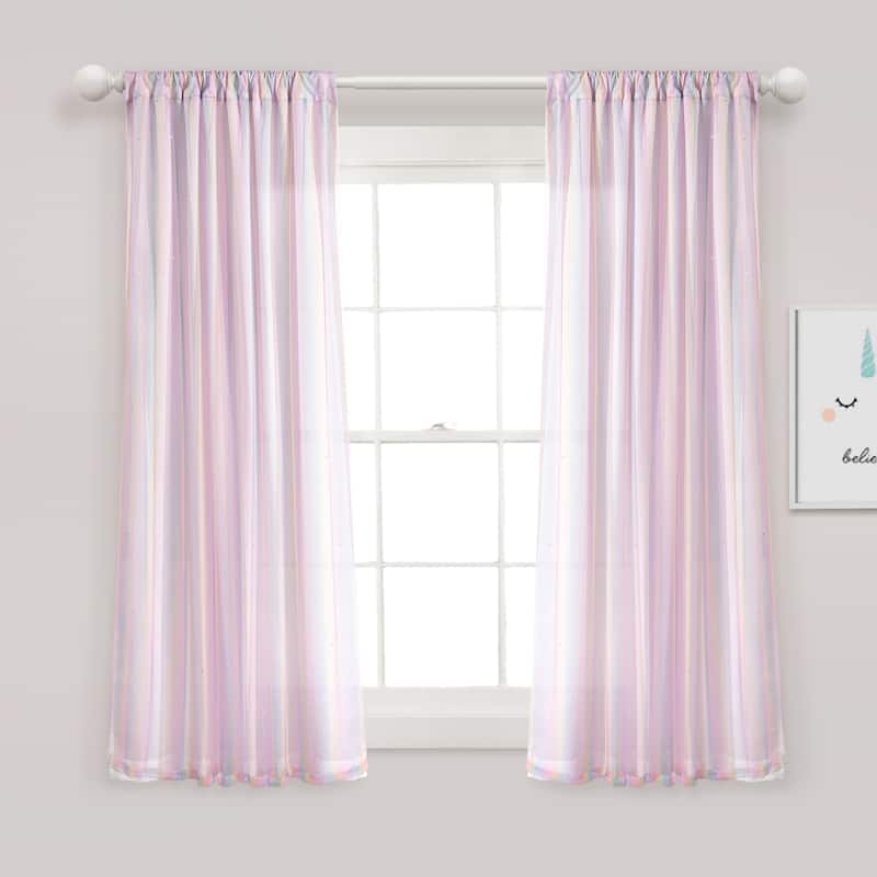 Lush Decor Rainbow Sheer Rod Pocket With Lining Window Curtain Panel Single - 63" x 38" - Rainbow/White