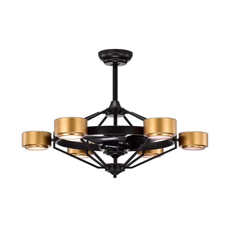 Larissa Matte Ceiling Fan Black+Gold 37-Inch 6-Light Open Metal Cage (Includes Remote)