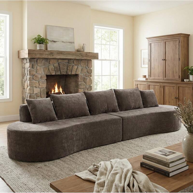 Christopher Knight Home - Curved Modular 138.6" Upholstered Sectional Sofa - Light Brown