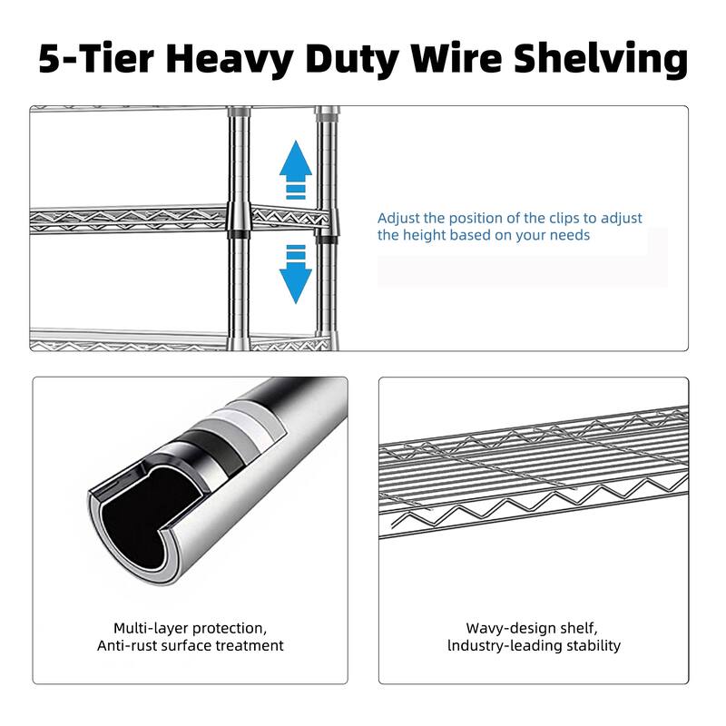 1250 lbs Steel Heavy Duty 5-Tier Utility Shelving Unit Steel Organizer Wire Rack for Home, Kitchen, Office