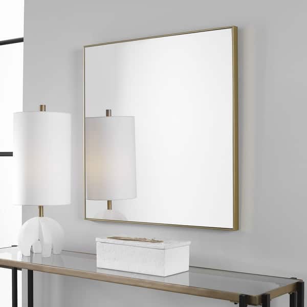 slide 2 of 11, Uttermost Alexo 28" Square Flat Framed Accent Mirror Brushed Gold