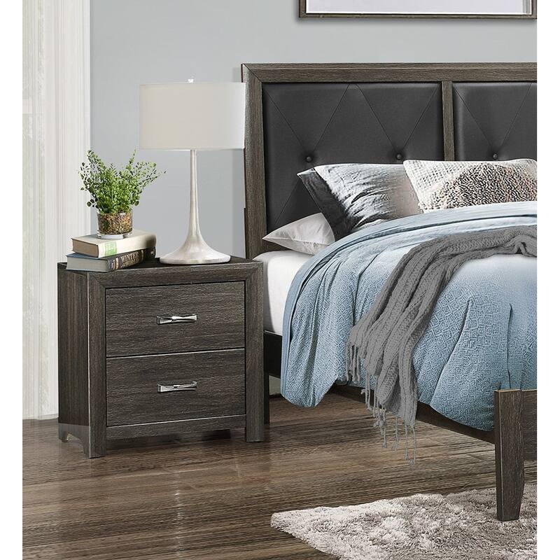 Contemporary Bedroom 3pc Set Bed and Two Nightstands Dark Gray Finish