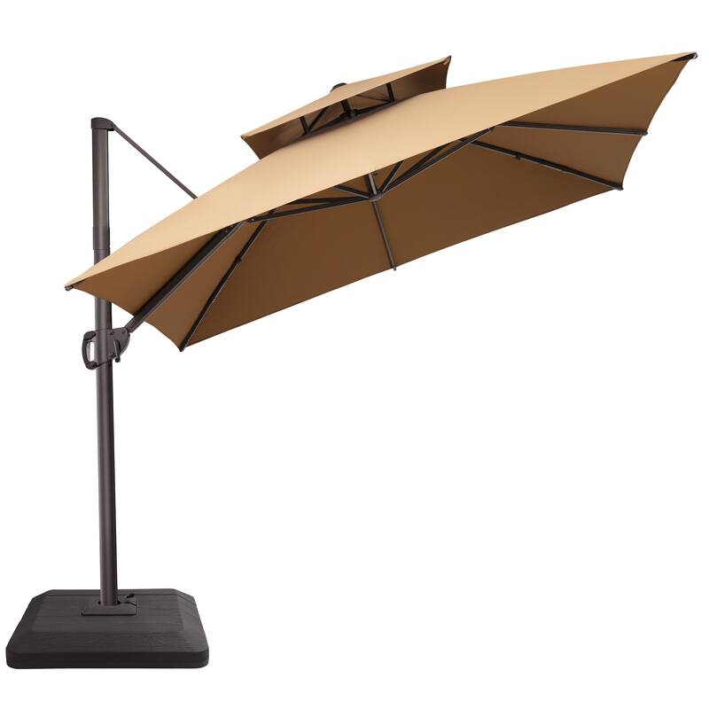 11 x 11 FT Outdoor Patio Cantilever Umbrella 360 Degrees Rotation and Base Stand