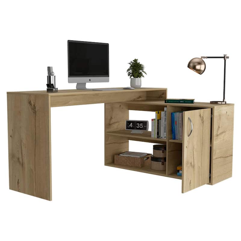 Modern L-Shaped Computer Desk with Open & Closed Storage Computer Table for Living Room Bedroom