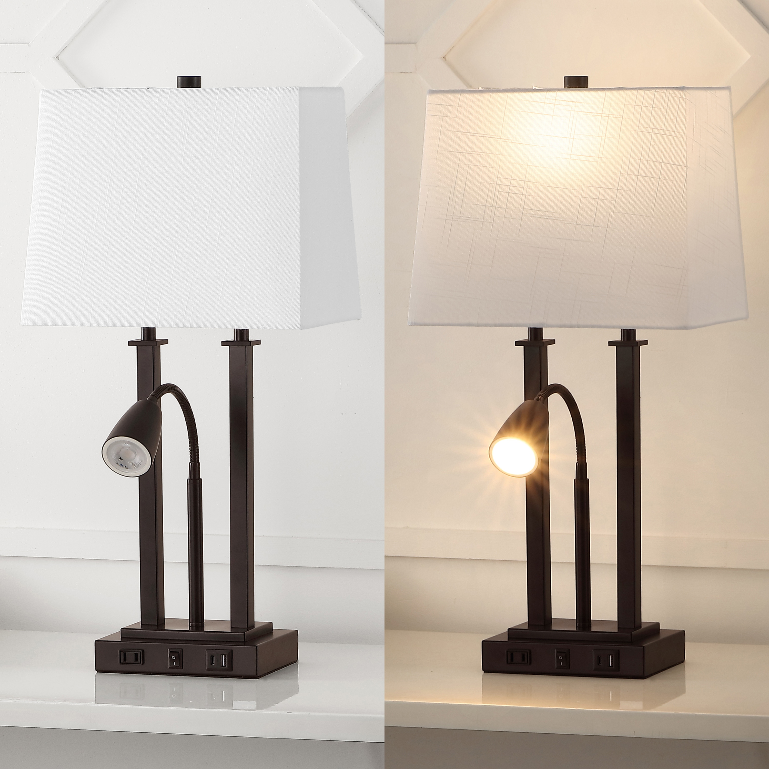Callie 23.75 2 Light Farmhouse Metal LED Table Lamp with USB Charging Port Adjustable Reading Light by JONATHAN Y On Sale Bed Bath Beyond 40488808