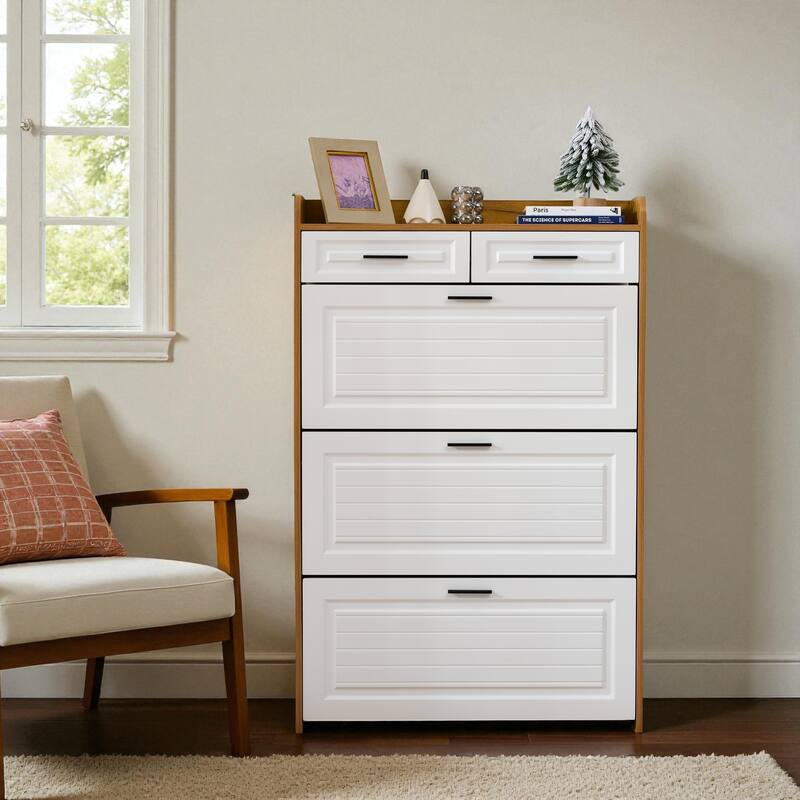 32.6" Modern Shoe Cabinet with 2 Drawers and 3 Flip Doors, Large Capacity Shoe Storage Organizer for Entryway or Hallway - Walnut