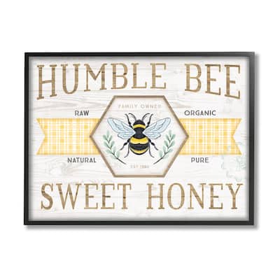 Stupell Sweet Honey Bumble Bee Sign Country Tartan Banner Framed Wall Art, Design by Jennifer Pugh