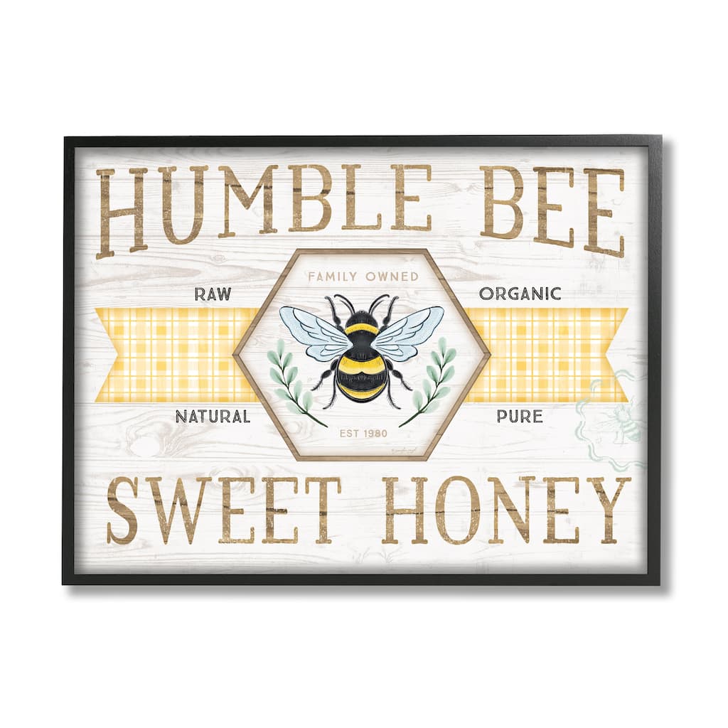 Stupell Sweet Honey Bumble Bee Sign Country Tartan Banner Framed Wall Art, Design by Jennifer Pugh