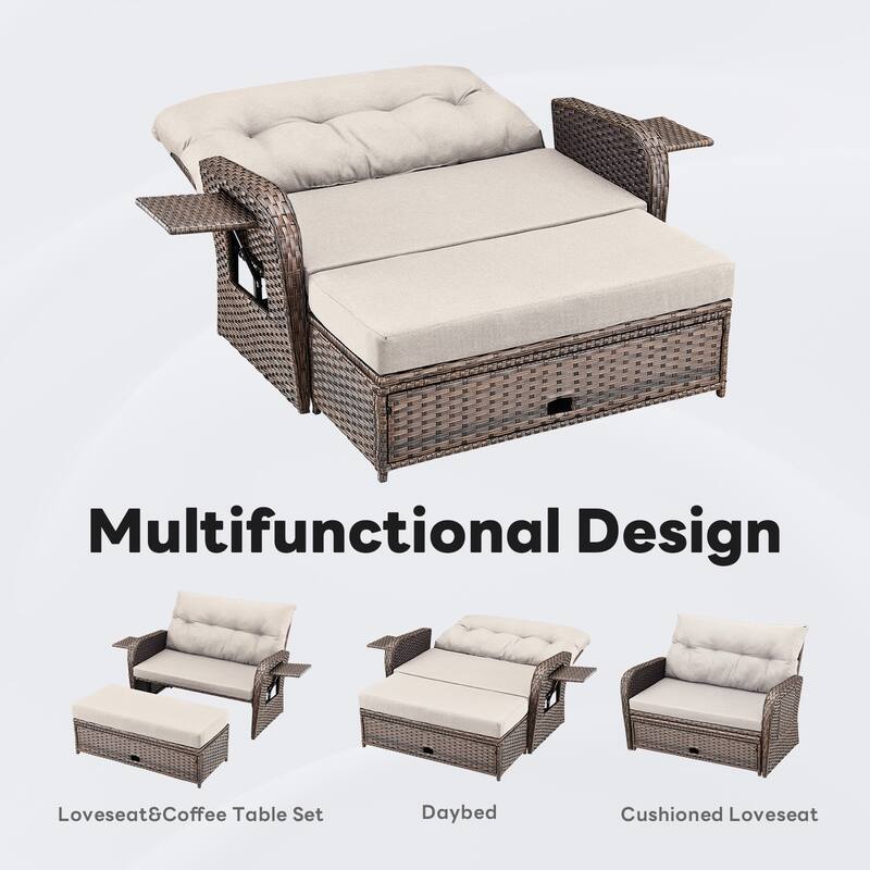 Outdoor Patio Lounge Chair with Ottomans - Brown