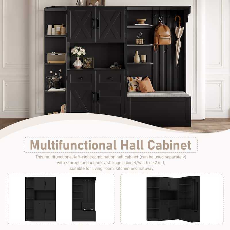 GDFStudio - Jill Versatile Left-Right Combination Hall Cabinet with 4 Hooks and Hall Tree 2-in-1