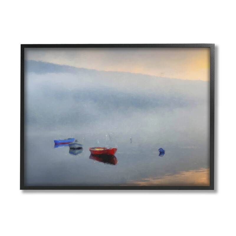 Stupell Misty Lake Canoes Fog Scene Framed Giclee Art by Kim Curinga - 20 x 16 - Black