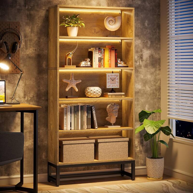 70.8" Tall Bookcase and Bookshelf 5-Tier Storage Shelves Free-Standing - Brown