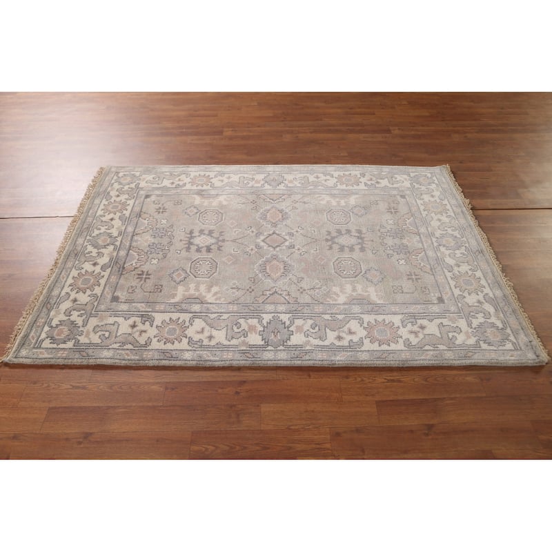 Beige / Ivory Oushak Area Rug Handmade Oriental Wool Carpet - 4'0"x 5'10"