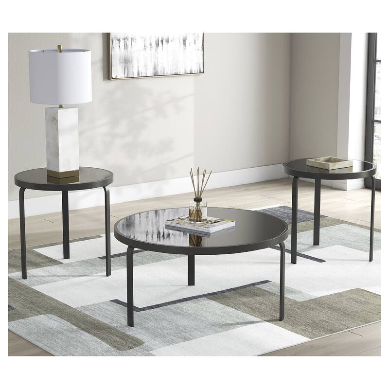Signature Design by Ashley Dorylin Black Table (Set of 3) - 36"W x 36"D x 18"H - 36"W x 36"D x 18"H - Black - Glass