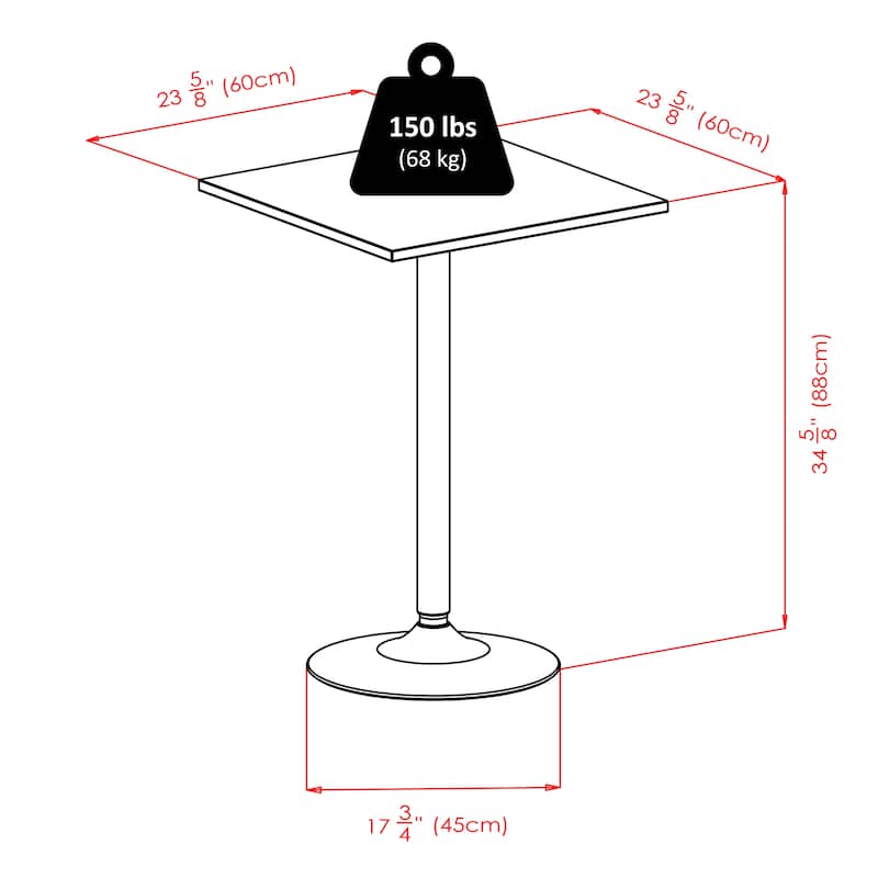 Square Dining Table, Black - 23.62 x 23.62 x 34.65 inches
