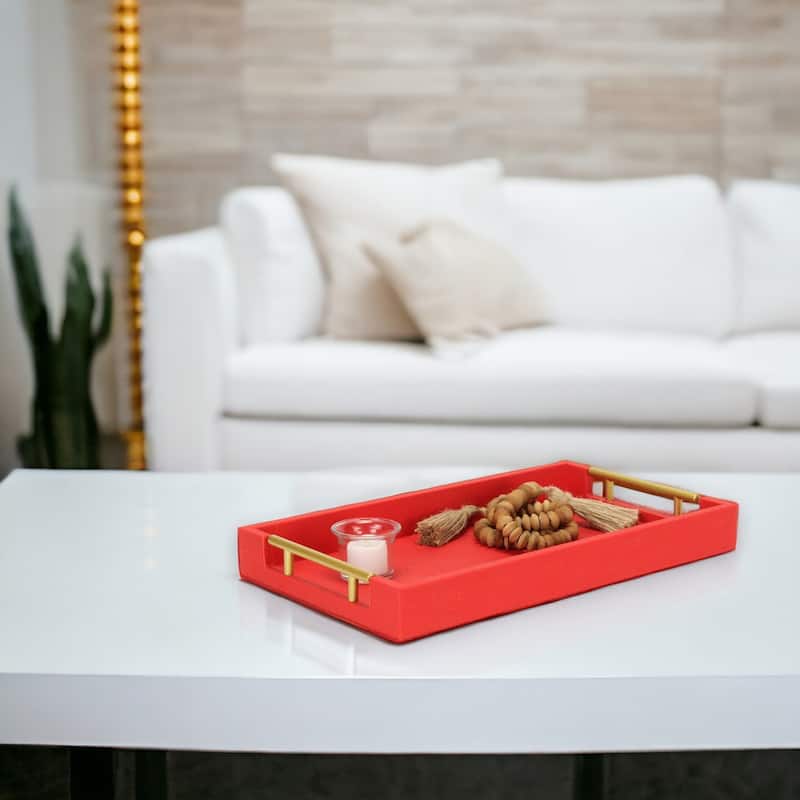 Lusan Faux Shagreen Tray with Handles - Red Shagreen