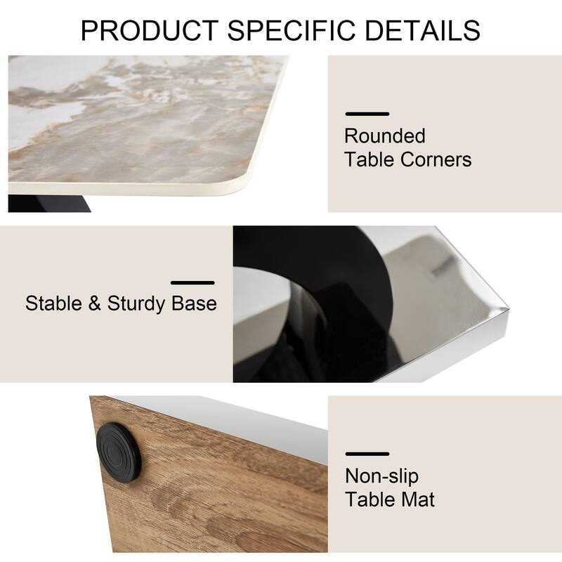 Roomfitters Rectangular Dining Table for 6-8 with Patterned MDF Top and OC Metal Frame for Home or Office, White+Black