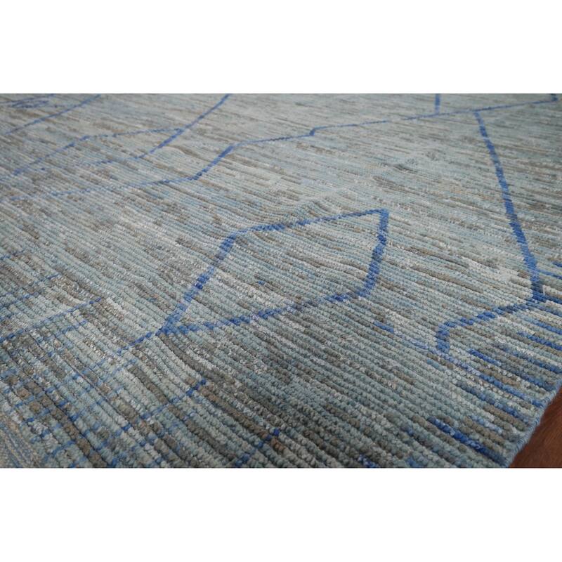 Moroccan Oriental Area Rug Hand-Knotted Blue Wool Carpet - 8'9" x 12'9"