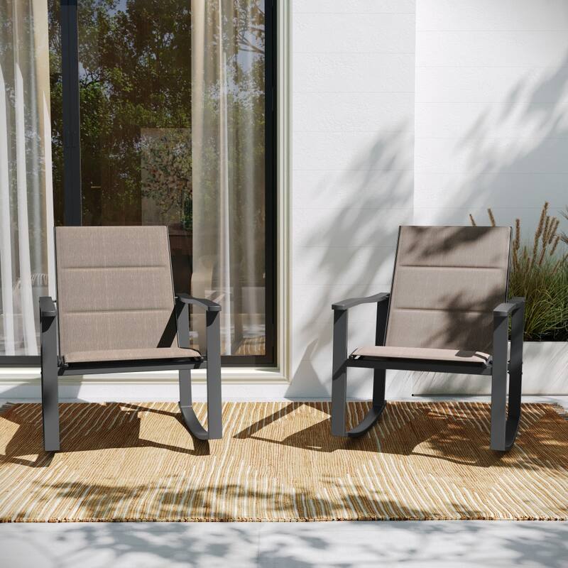 Set of 2 All Weather Flex Comfort Rocking Chairs with Metal Frames-Black/Black - Brown/Black