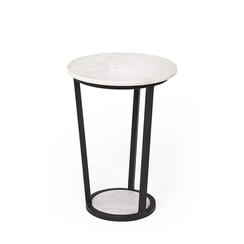 HomeRoots 21" Black And White Marble Round End Table - 15' X '20.9' X '15